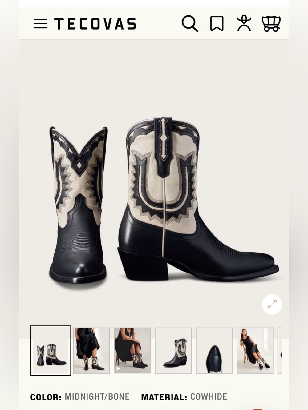 Tecovas Midnight and Bone Two-Tone Western Heeled Boots